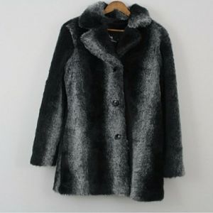 Blanc Noir Black & White (Gray/Grey) Faux Fur Coat M